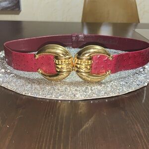 Vintage ALEXIS KIRK Couture Red Ostrich Belt